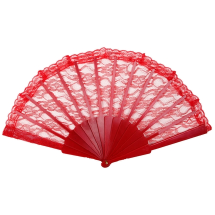 [FAE-19] FAE-19 Fächer Faltfächer Windfächer rot transparent Länge ca. 23 cm, Spannweite ca. 43 cm