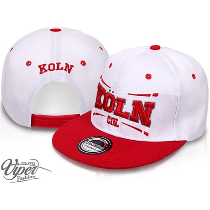 CAP-COL02 Snapback Flatbrim Cap "Köln" Farbe: weiß / rot