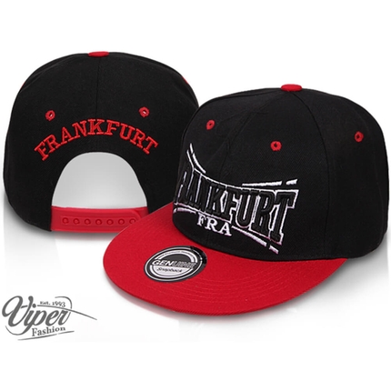 [CAP-FRA01] CAP-FRA01 Snapback Flatbrim Cap "Frankfurt" Farbe: schwarz / rot