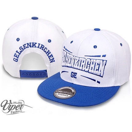 [CAP-GE01] CAP-GE01 Snapback Flatbrim Cap "Gelsenkirchen" Farbe: weiß / blau