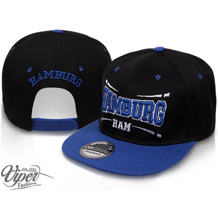 [CAP-HAM01] CAP-HAM01 Snapback Flatbrim Cap "Hamburg" Farbe: schwarz / blau