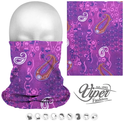 [MF-140] MF-140 Multifunktionstuch - 9 in 1 - Multifunktionstücher Design: Paisley Farbe: lila, weiss, braun
