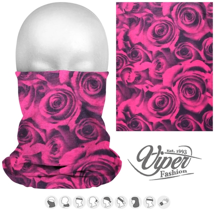 MF-143 Multifunktionstuch - 9 in 1 - Multifunktionstücher Design: Rosen Farbe: fuchsia