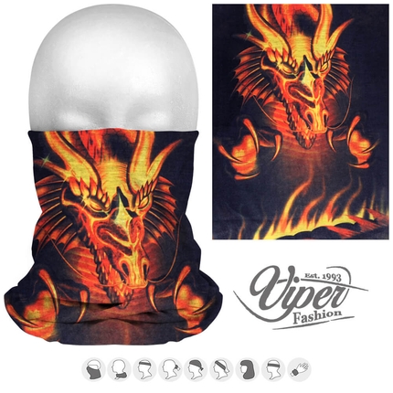 MF-152 Multifunktionstuch - 9 in 1 - Multifunktionstücher Design: Drachen und Feuer Farbe: schwarz, gelb, orange