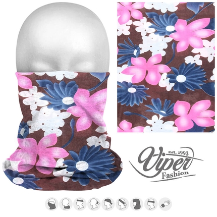 MF-189 Multifunktionstuch - 9 in 1 - Multifunktionstücher Design: Blumen Farbe: braun, blau, rosa