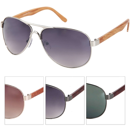 V-1299 VIPER Damen und Herren Sonnenbrille Form: Pilotenbrille Farbe: silber, rose gold und gunmetal sortiert, Bügel in Holzoptik