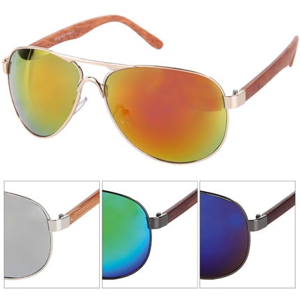 [V-1298] V-1298 VIPER Damen und Herren Sonnenbrille Form: Pilotenbrille Farbe: silber, rose gold und gunmetal sortiert, Bügel in Holzoptik