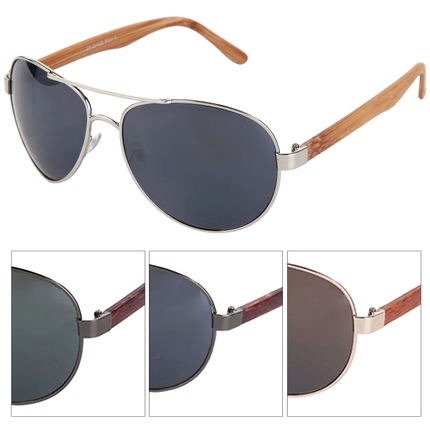 [V-1297] V-1297 VIPER Damen und Herren Sonnenbrille Form: Pilotenbrille Farbe: silber, rose gold und gunmetal sortiert, Bügel in Holzoptik