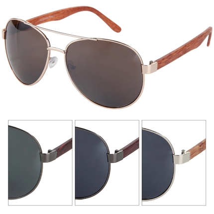 [V-1295] V-1295 VIPER Damen und Herren Sonnenbrille Form: Pilotenbrille Farbe: silber, rose gold und gunmetal sortiert, Bügel in Holzoptik